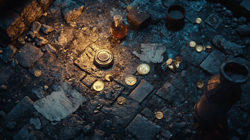 Treasure on Stone Floor in the Dark Night