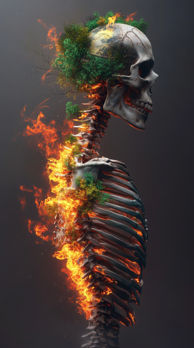 Trees growing from human spine, skull showing through. Trees growing from human spine, skull showing through.