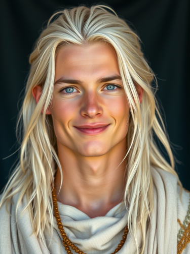 Tribal-Hued Peaceful Youthful Man with Platinum Blonde Hair
