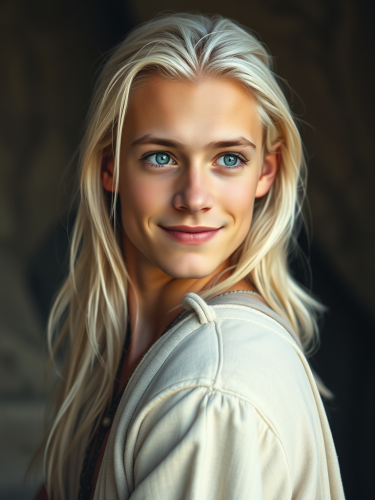 Tribal Young Man with Platinum Blonde Hair Smiling