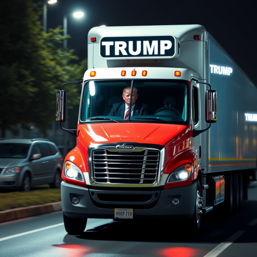 Trump drives in a Cyber Truck