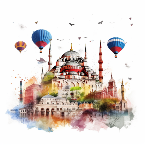 Turkey Tourist Attractions Collage White Background Hagia Sophia Cappadocia Blue Mosque  Turkey Tourist Attractions Collage White Background Hagia Sophia Cappadocia Blue Mosque