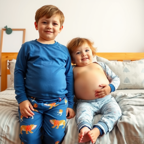 Two Brothers' Expanding Bellies in Pajamas