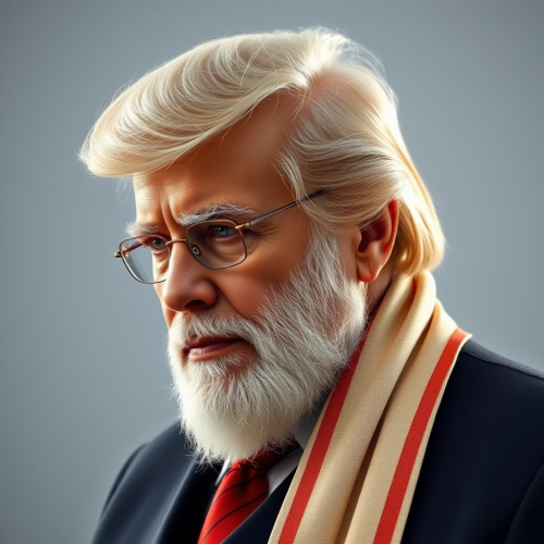 Two leaders with different hairstyles pose together.