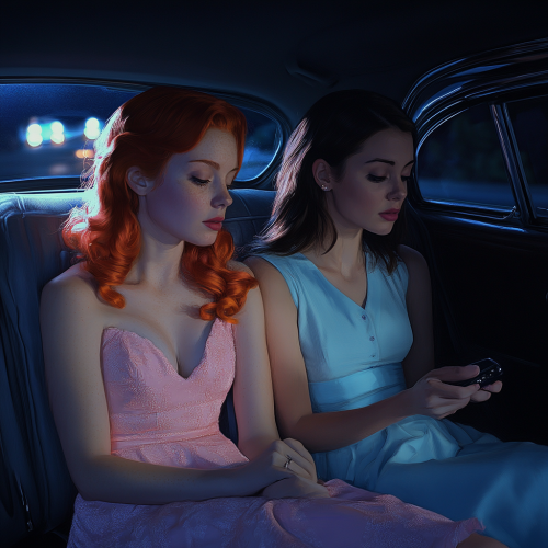 Two women in car at night in DC