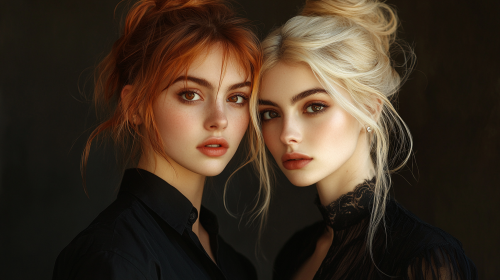 Two young women in black shirts portrait