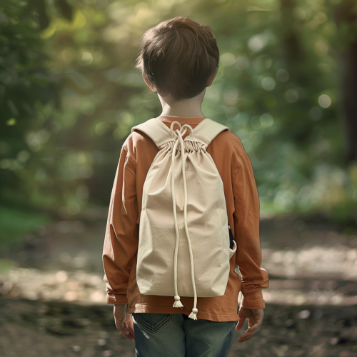 Ultra-Realistic Child Outdoors with Gym Bag - Stock Photo