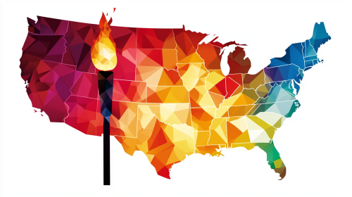 United States Flag Map with Olympic Torch