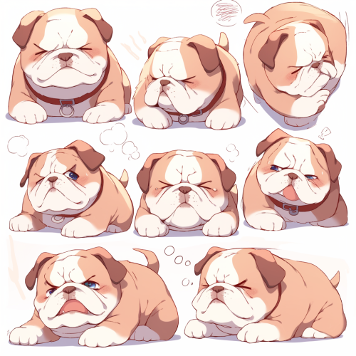 Various Bulldog drawings show feelings and actions Various Bulldog drawings show feelings and actions