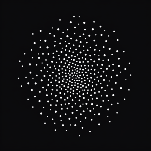 Various sizes of white dots on black background evenly spaced.