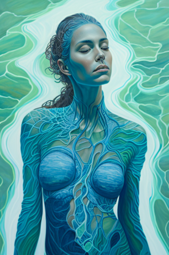 Vein Rivers: Woman in Surreal Oil Painting