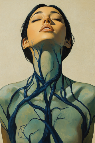 Vein rivers transform woman in calming pose