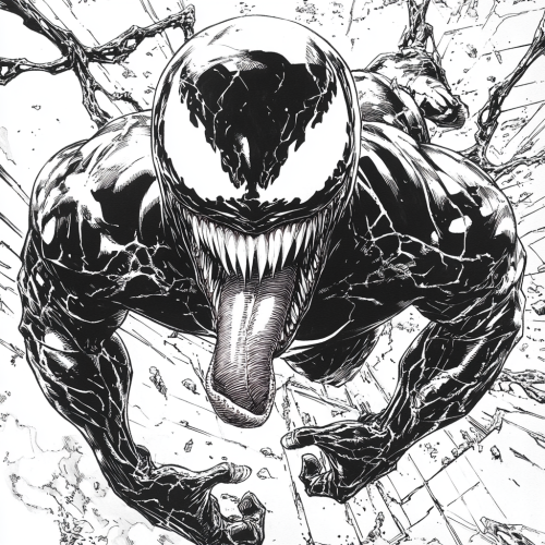 Venom comic hero crawling with tongue out