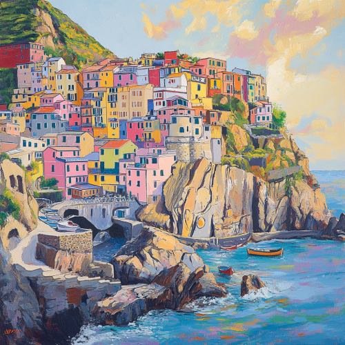 Vibrant Cinque Terre Village Overlooking Sparkling Mediterranean