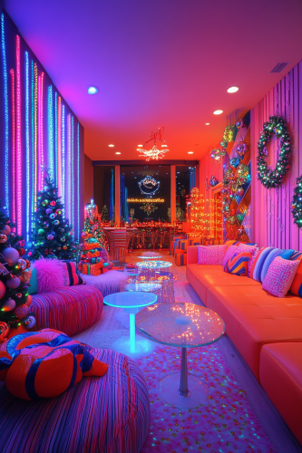 Vibrant Neon Christmas Party Room: A Modern Celebration