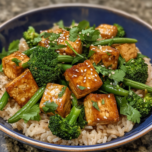 Vibrant stir-fry with tofu and brown rice