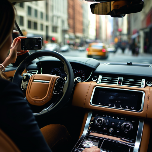 View from Range Rover Sport driver's seat luxurious interior.