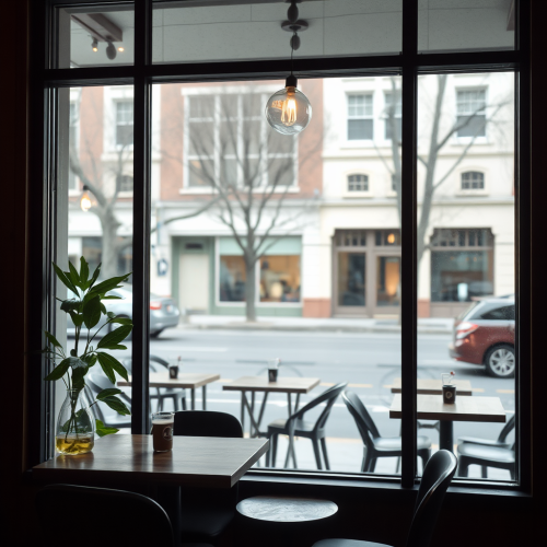 View of outside from cafe window in dusk