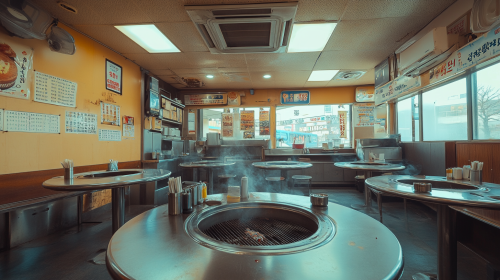 Vintage Korean BBQ Spot in Bright White Light