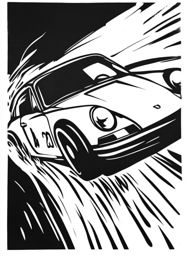 Vintage Porsche Racing Scene with Minimalist Style