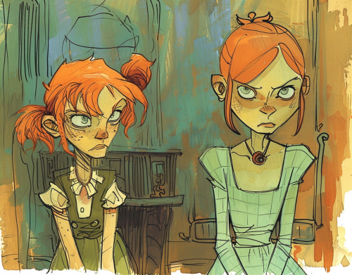 Vintage mother and daughter in cartoonish style portrait. Vintage mother and daughter in cartoonish style portrait.