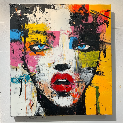 Wabi Sabi painting inspired by Basquiat, depicts street art.