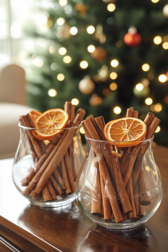 Warm Christmas Lounge with Cinnamon and Spice Decor