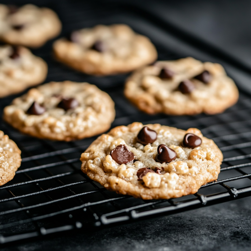 Warm homemade cookies with chocolate chips cooling