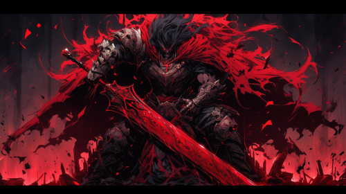 Warrior with big sword, surrounded by dead demons