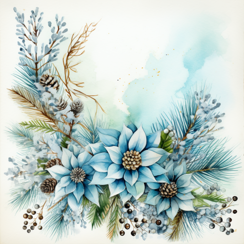 Watercolor Christmas flowers and greenery on old paper.