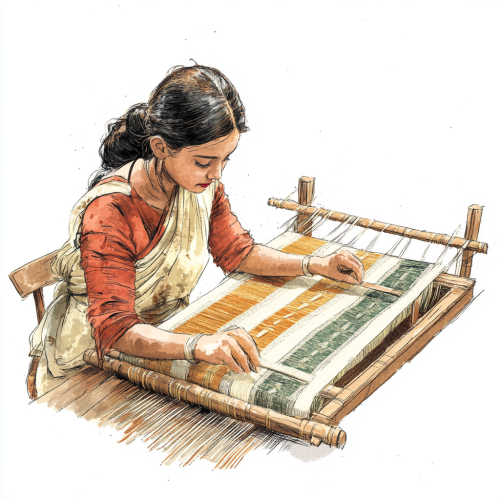 Illustration of Local Shillong Girl Making Silk