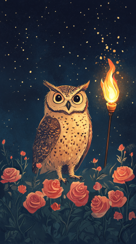 Whimsical Eurasian eagle-owl in charming children's book.