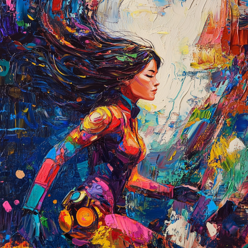 Whimsical female superhero in wonderland of sensory inputs