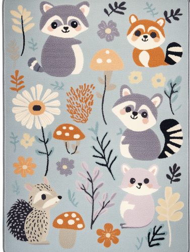 Whimsical forest carpet with cute woodland animals