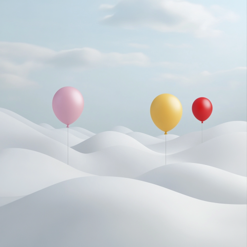 White landscape, vibrant alphabet balloons, educational, inspiring setting.