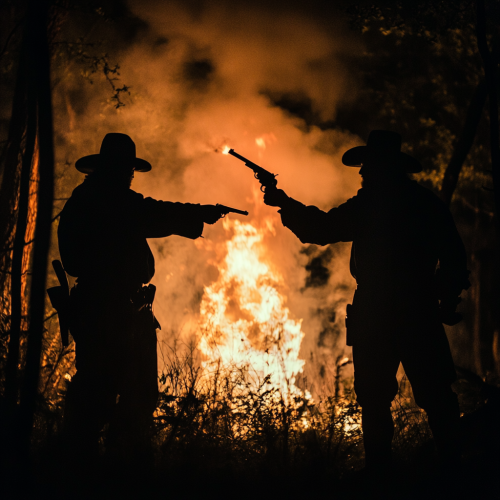 Wild West Outlaws Duel in Dark Forest