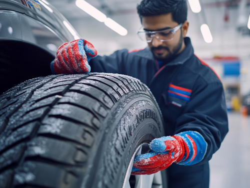 Winter Tire Installation in Modern Garage: Professional and Safe