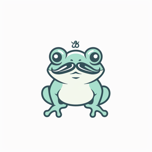 Wise frog with mustache logo in Kawaii style