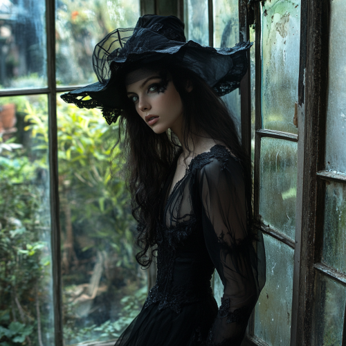 Witch Observing Greenhouse through Window