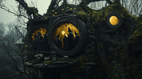 Witches party in moss and stone apartment