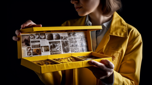 Woman in Yellow Lab Coat Holding Open Box
