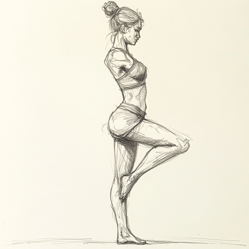 Woman in yoga pose standing on one leg.