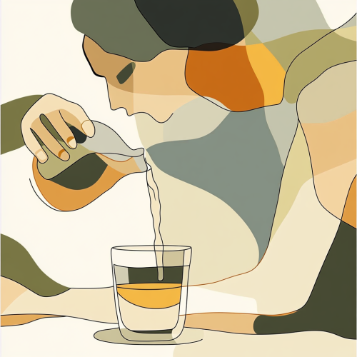 Woman pouring water into glass in artistic style