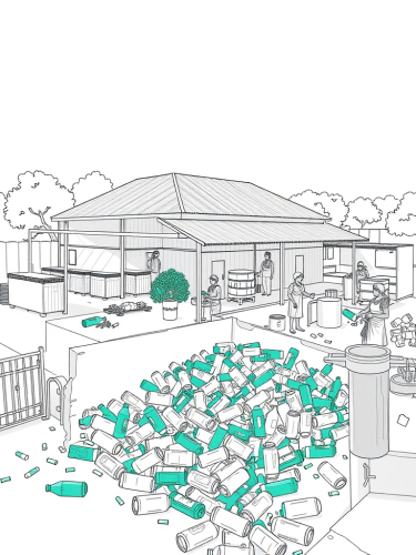 Women sorting plastic at recycling facility.