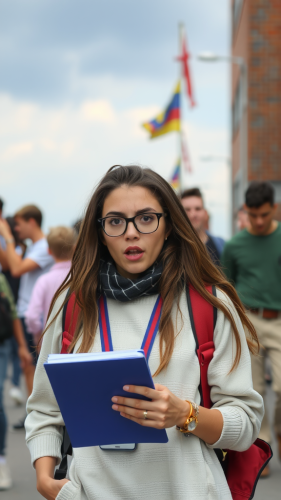 Worried student thinking about school work.