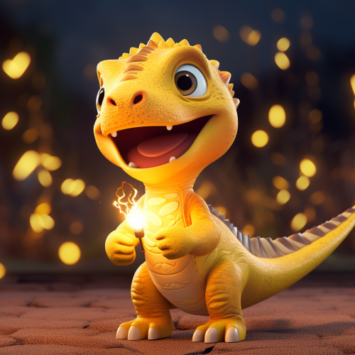 Yellow clay animation with cute child dinosaur. Lightning ⚡️.
