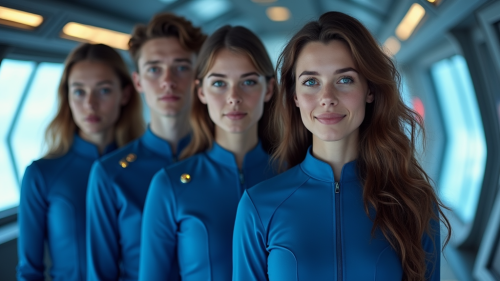 Young Astronauts in Blue Orbiting Earth