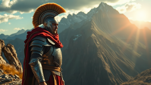 Young Bible Warrior Overlooking Mountain Terrain