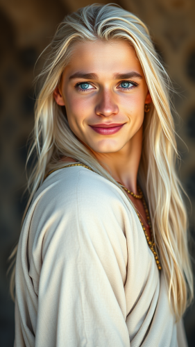 Young Man with Piercing Blue Eyes and Tribal Feel