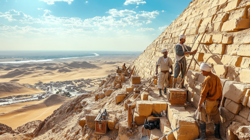 Young Pharaoh Kufu helps build pyramid of Egypt.